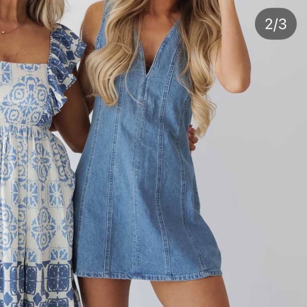 Denim Sleeveless V-Neck Dress
